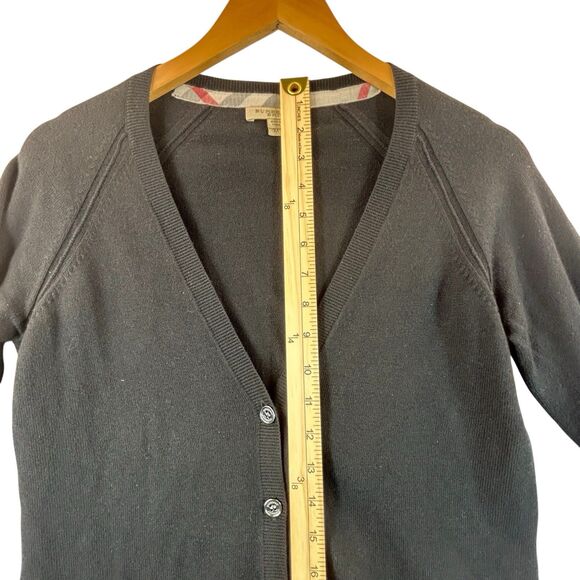 Burberry Brit Elbow Patch Cardigan Sweater Womens M Black Nova Check V Neck - Picture 10 of 14
